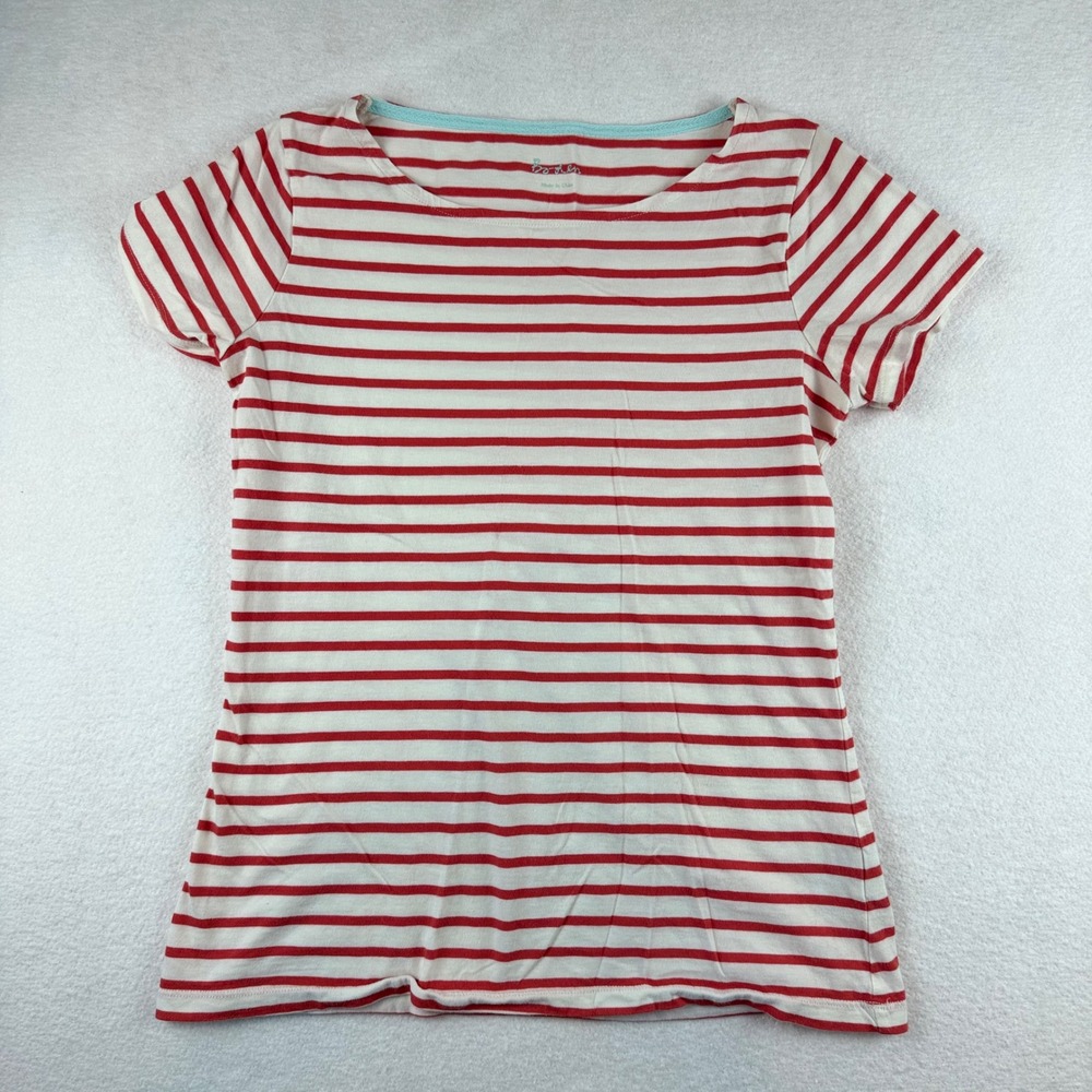 Boden Womens Red White Striped Cotton Boat Neck Short Sleeve T-Shirt WL902